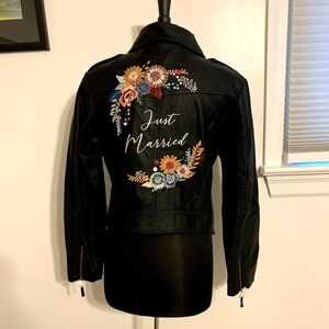 Bride just married Faux leather black embroidered just married jacket